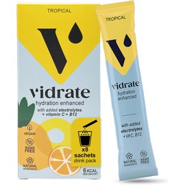 Electrolytes Powder - Hydration Sachets Packed with Vitamins - Zero Sugar Rehydration Sachet with No Artificial Sweeteners & Preservatives by ViDrate - Tropical Small Pack, 8 Electrolytes Sachets
