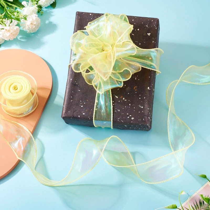 Bestewelry 10 Yards Iridescent Organza Ribbon 1.57 Inches Wide Sheer