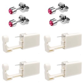 4 Pack Self Ear Piercing Gun, Disposable Self Ear Piercing Gun Kit with Earring Studs Safety Ear Piercing Gun Kit Tool (Pink)