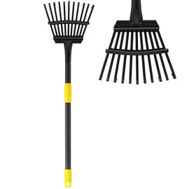 Garden Leaf Rake for Lawns Heavy Duty, Adjustable Shrub Iron Thatch Rake Long Handle 30-72", 11 Tines 9" Wide Adult Kids Yard Small Metal Rake for Leaves Gardening Camping Debris Flower Beds