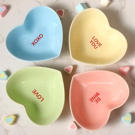 Treory Heart Bowls Valentines Day Decor: 4pcs Heart Shaped Bowl Ceramic Dessert Candy Bowl Porcelain Valentines Day Candy Dish, Romantic Valentines Day Decorations for the Home Gifts Party Supplies