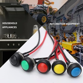 STARELO STARELO 6PCS 12mm Momentary Push Button Switch Mini Round Waterproof SPST Switch 3A 125V AC 2Pin 1NO with Pre-soldered Wire PBS-33B(Black).