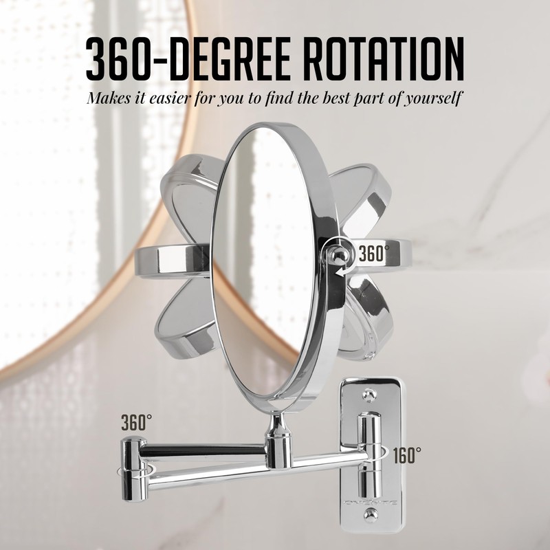 OVENTE 7" Wall Mounted Makeup Mirror with 1X/10X Magnification, Double