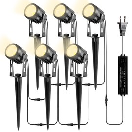 GreenClick Landscape Lighting, 3W 12V Extendable Low Voltage 6 in 1 Landscape Lights with Transformer IP65 Waterproof 1800 Lumen Outdoor Spotlight for Garden Walls Trees Flag Pathway, Warm White
