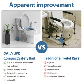 DOZAWA Toilet Safety Rails for Seniors, 480LBS Aluminum Armrest Hand Rail with Foldable Handles, Heavy Duty Toilet Seat Rails for Elderly, Handicap, Pregnant