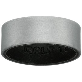 QALO Men's Rubber Silicone Ring, Metallic Blank Strata, Comfort Fit, Silicone Rubber Wedding Band, Breathable, Durable Wedding Ring for Men, 9mm Wide 1.85mm Thick, Silver & Black, Size 13