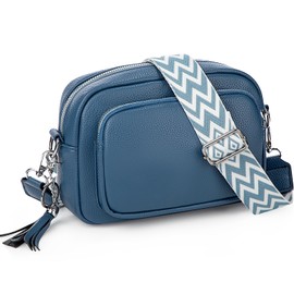 ferlord Women's Leather Shoulder Bag, Bum Bag, Women's Stylish Crossbody Bag with 3 Compartments, Small Modern Handbag, Women's Shoulder Bag with Wide Shoulder Strap, Elegant, Blue-A