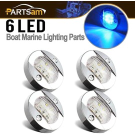 Partsam 4Pcs 3" Inch Round Chrome Marine Clear Lens Blue LED Transom Mount Stern Anchor Navigation Lights IP67 Waterproof,Round Boat Marine Lamps 6-2835-SMD,Boat LED Stern Lights 12V
