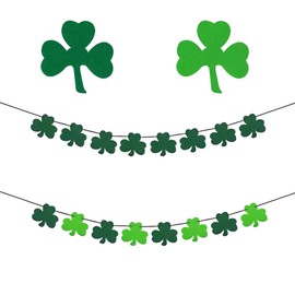2pcs St Patricks Day Decorations Hanging Banners, Irish Shamrock Banner Green Clover Hanging Garlands Lucky Day Irish St Patricks Day Party Decorations Photo Props for Home School Window Ceiling