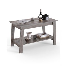 GarveeHome 2-Tie Coffee Table, Rustic Wood Living Room Tables with Open Rectangular Storage Compartment, Coffee Tables for Living Room, Outdoors, Home Office, Bedroom, Grey