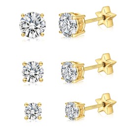 Moissanite Earrings Studs 16K Gold Plated S925 Sterling Silver Flat Back Earrings for Women Men Double Sided Star Cartilage Earring Stacks Helix Piercing Moissanite Jewelry D Color VVS1 1.8 CT