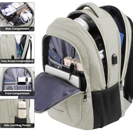 BIKROD Men's School Backpack Boys Teenagers Laptop Bag with USB Charging Port Work Travel Waterproof Backpack with Anti-Theft Bag, 20-35 L, beige, Rucksack Backpacks