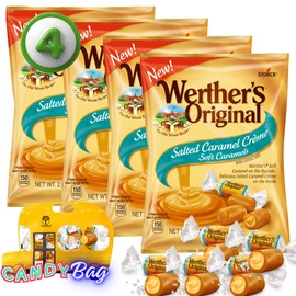 (PACK 4) Werther Salted Caramel Crème Soft Candies - Limited Edition - One Resealable Candy ZipBag from Think FWD Included (Salted Creme)