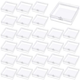 Prmape Pack of 30 Storage Boxes with Lids Small, 5.5 x 5.5 x 1.7 cm Rectangular Box, Rectangular Empty Mini Storage Box, Small Clear Plastic Beads Storage Container Box for Craft Accessories