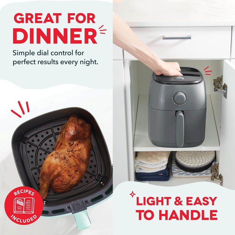 DASH Tasti-Crisp™ Electric Air Fryer Oven, 2.6 Qt., Grey –