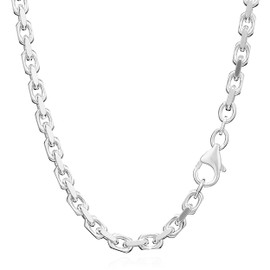 NKlaus Anchor Chain Necklace Solid 925 Sterling Silver Diamond-Coated 3.80 mm Wide, Sterling Silver