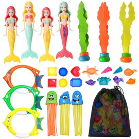 Spetsbst Pack of 28 Diving Toys for Children, Diving Animals Mermaid Diving Rings for Children, Diving Ring, Pool Diving Toy, Pool Training and Underwater Game