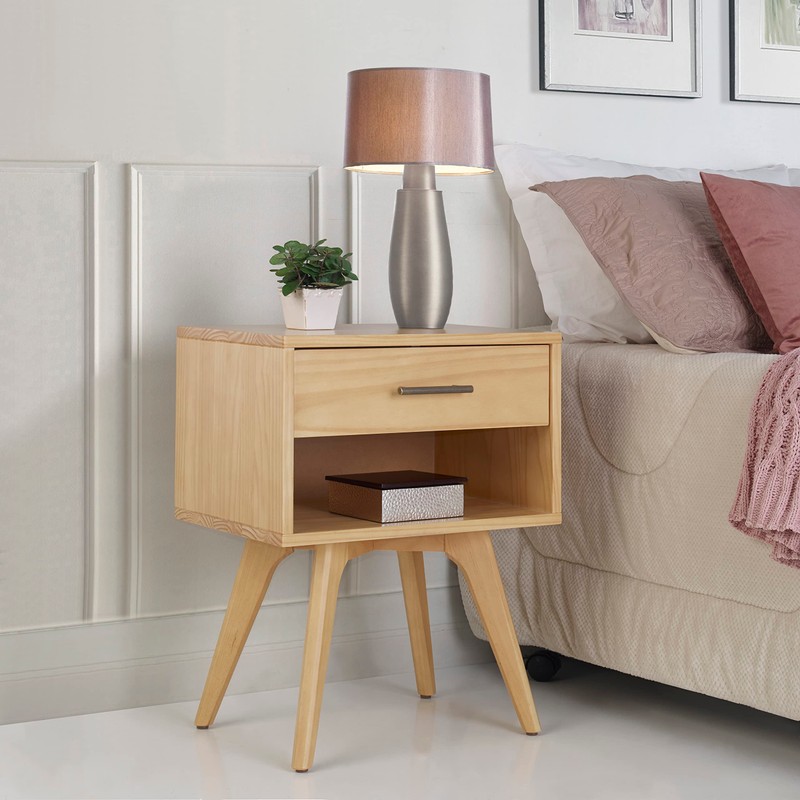 Camaflexi Mid Century Modern One Drawer Nightstand, Oak