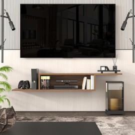 Atelier Mobili Floating TV Stand for Up to 65 Inch TVs – Wall Mounted Floating Shelf for Under TV, Entryway Organizer & Bedroom Vanity – Multi-Purpose Storage & Display Console (Walnut, 57INCH)