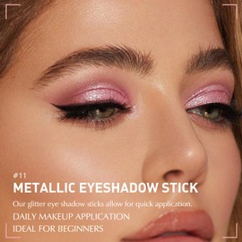 Wugbc Glitter Eyeshadow Stick Metallic Chrome Finish, Shimmer Cream Eye Shadow Stick Long Lasting Holographic Color Sparkle Multi-Use Eye Brightener Highlighter Makeup Blendable Eyeliner Pencil, 11#