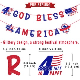 KOKAR 4th of July Decorations - Red White and Blue God Bless America Banner for Independence Day, Memorial Day, Patriotic Holidays