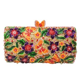 Boutique De FGG Small Flower Clutch Purses for Women Formal, Butterfly Crystal Clutch Evening Bag, Purple Handmade Hardcase Handbag