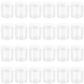 PINGEUI 24 Pack 250ml Clear Round Plastic Jars with Lid, BPA Free Wide Mouth Plastic Container, Empty Sample Storage Pot Jars for Slime, Food, Spices, Liquids, Crafts