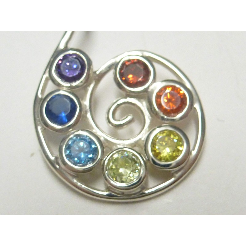 Chakra Pendant Silver Spiral with Cubic Zirconia Stones Made of