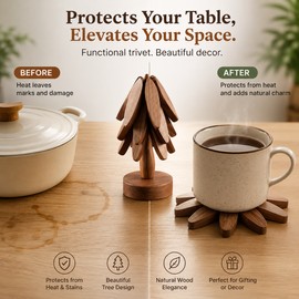 Tree Design Wooden Trivet Set for Hot Dishes – Decorative Foldable Coasters withTree Design Wooden Trivet Set for Hot Stand for Kitchen Tables
