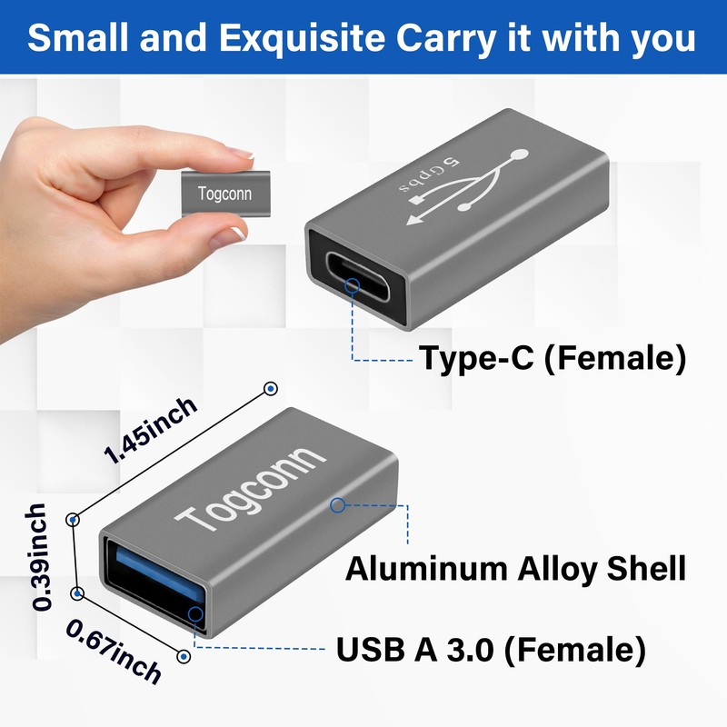 Togconn USB to USB C Adapter 2 Pack, Bi-Directional USB