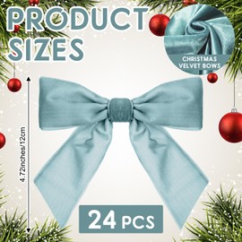 Daifunli 24 Pcs Velvet Christmas Bows for Christmas Tree 4.72" Rustic Crafts Gift Velvet Ribbon Twist Tie Bows for Xmas Wreaths Garland Gift Wrapping Wedding Decor(Blue,White,Light Green)