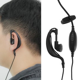 ECSiNG 2PCS G-Shape Walkie Talkie Earpiece with PTT Mic Microphone for Various Walkie Talkie Models 2 Pin Radio Headset Braided Cable Two Way Radio Accessories