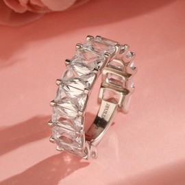 Jeulia Sterling Silver Women's Band: Baguette Cut Cubic Zirconia Promise Engagement Ring Anniversary Eternity Infinity Jewellery for Mom Wife Gift