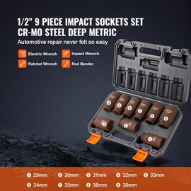 VEVOR Drive Impact Socket Set,  SAE 1/4"-3/4" and Metric 6-19mm, 6 Point Cr-Mo Alloy Steel for Auto Repair, Includes Extension Bars Universal Joint Adapter Lock Storage Case Tool Box:_13 Pieces