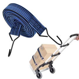 Pack of 2 Elastic Straps with Hooks, Blue Adjustable Luggage Tensioner, Wide, Expander Tie Down Straps with Hooks for Sack Truck, Pannier Rack, Bicycle,