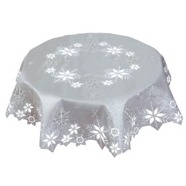 Simhomsen Small Embroidered Silver Snowflakes Tablecloth, Round Toppers for Christmas Holiday and Winter (Silver, Round 34 inches)