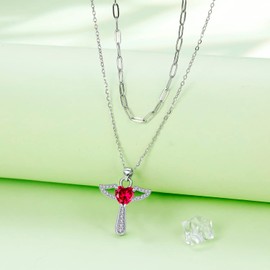 Hifeeled Angel Necklace Women's Sterling Silver 925 Pendant Guardian Angel Necklace with Double Chains, Original for Women Jewellery Gift, Cubic Zirconia, Cubic Zirconia