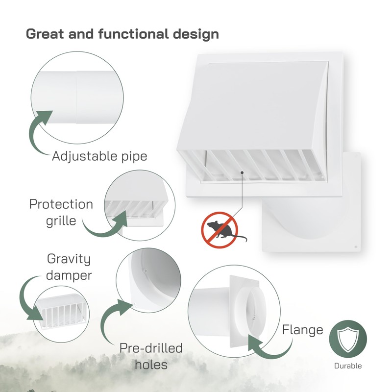 Vent Systems 4'' Inch Plastic Adjustable Through Wall Ventilation Kit