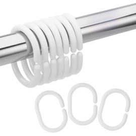 Mebix TRD Set de 12 Ganchos de Plástico para Cortina de Baño Argollas Aros Diseño Tipo C de Fácil Deslizamiento e Instalación