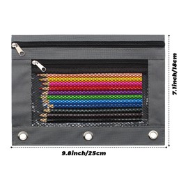 Cinvo Pencil Pouch 3 Ring Binder Pouch Zippered Pencil Case Canvas Pencil Bag with 2 Compartments (Set of 2, Pink and Grey)