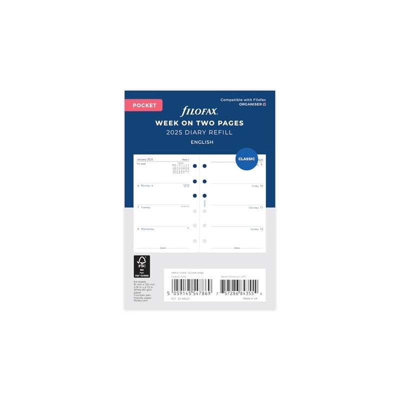 Filofax Pocket Week on Two Pages, 5 Language Diary 2025