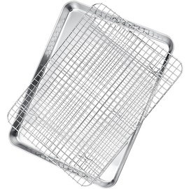 P&P CHEF Baking Sheet with Rack Set, 17.5 Inch Half Sheet Pan and Cooling Rack, Stainless Steel Cookie Sheet Tray with Grid Rack for Oven, Heavy Duty & Dishwasher Safe, Healthy & Durable
