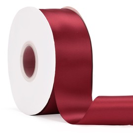 2" x 50Yds Burgundy Double Faced Satin Ribbon,High Density Solid Color Ribbon,Great for Crafts,Gift Wrapping,Sewing,Wedding&Christmas Decor (2" x 50Yds, Burgundy)