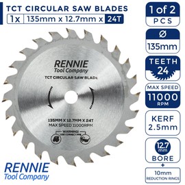 2 Pack - 135mm x 12.7mm (10mm) Bore x 24T & 40T TCT Circular Saw Blades. Wood Cutter Blade. Fits Bosch, Makita, Dewalt Saw Etc. Wood Saw Blades 24 & 40 Teeth