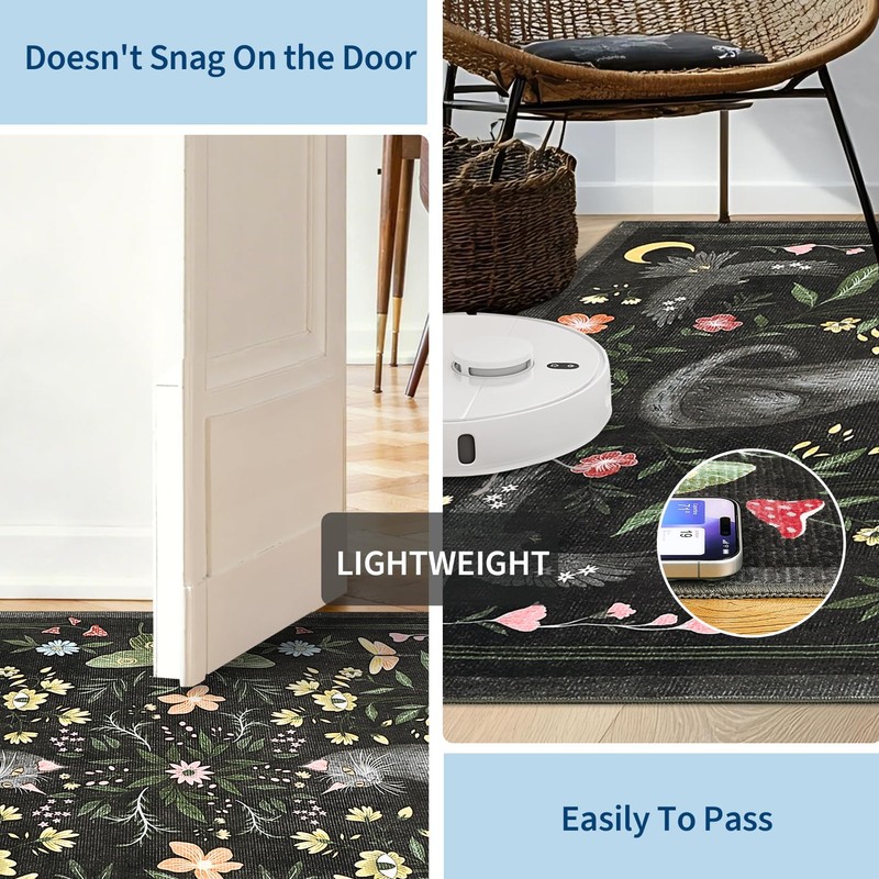 GarveeHome 2x6 Cat Washable Runner Rug for Kitchen, Soft Black