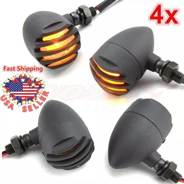 TWOM 4pcs Black Motorcycle Turn Signals Bullet Blinker Indicator Lights