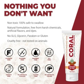 Coral White Coral Nano Silver Cinnamon Tea Tree Toothpaste, Natural Fluoride Free Teeth Whitening Toothpaste, Coral Calcium Nano Silver Infused SLS Free 4 Ounce