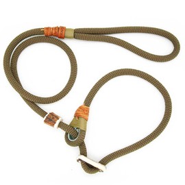 Slip Lead, 10 mm, Olive Grove, Moxon Lead with High-Quality Horn Pull Stop, Robust, Weatherproof Rope Dog Lead with Integrated Collar, 200 cm