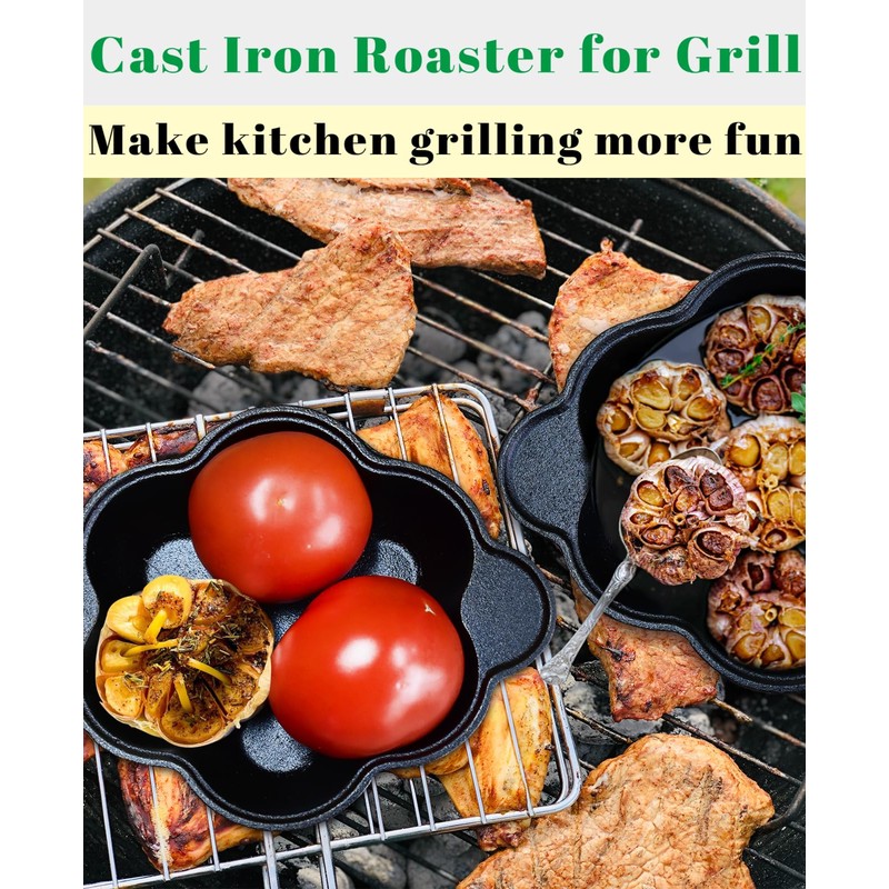 Pinra Pre-Seasoned Cast Iron Dutch Oven Pot, Potato Garlic Roaster
