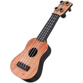 Gatuida Miniature Ukulele Toy, Light Brown Plastic Guitar Model, Simulated Musical Instrument for Kids, 9.84 x 3.54 x 1.06 Inch, Toddler Music Educational